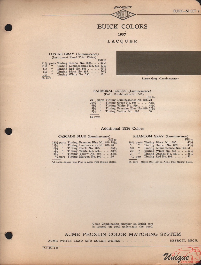 1937 Buick Paint Charts Acme 5
